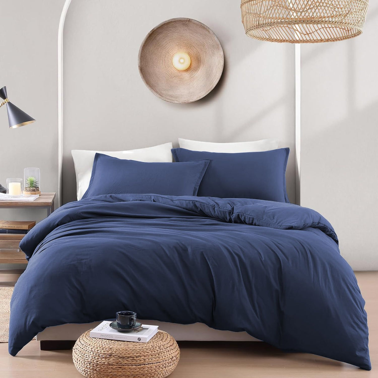 Hotel Soft Microfiber Duvet Cover Set-2000TC Quilt Cover Set & Pillowcases -1 Donna Cover Zipper Closure & 1 x Pillowcases-Breathable Bedding - Wrinkle, Fade, Stain Resistant(Navy,Double)