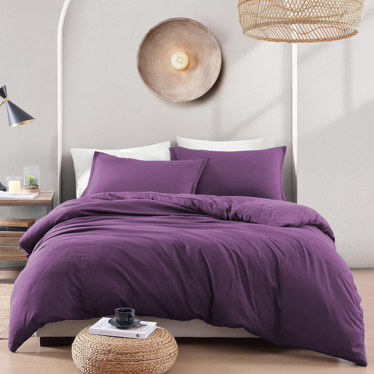 Hotel Soft Microfiber Duvet Cover Set-2000TC Quilt Cover Set & Pillowcases -1 Donna Cover Zipper Closure & 1 x Pillowcases-Breathable Bedding - Wrinkle, Fade, Stain Resistant(Purple,Double)