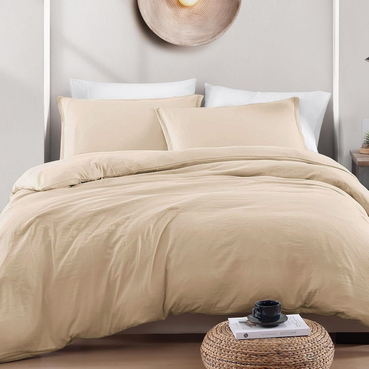 Hotel Soft Microfiber Duvet Cover Set-2000TC Quilt Cover Set & Pillowcases -1 Donna Cover Zipper Closure & 1 x Pillowcases-Breathable Bedding - Wrinkle, Fade, Stain Resistant(Camel Beige,King)