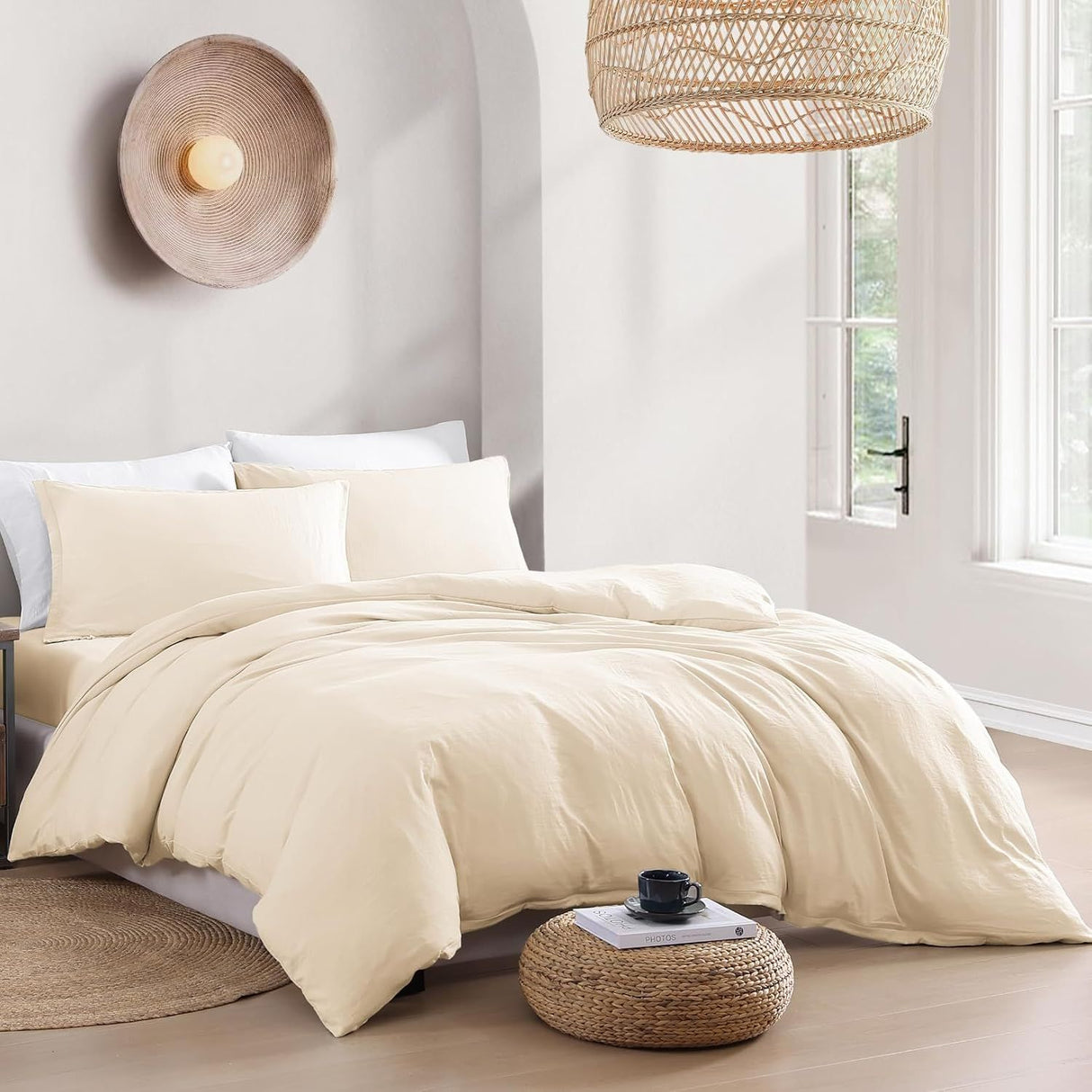 Hotel Soft Microfiber Duvet Cover Set-2000TC Quilt Cover Set & Pillowcases -1 Donna Cover Zipper Closure & 1 x Pillowcases-Breathable Bedding - Wrinkle, Fade, Stain Resistant(Cream White,King Single)