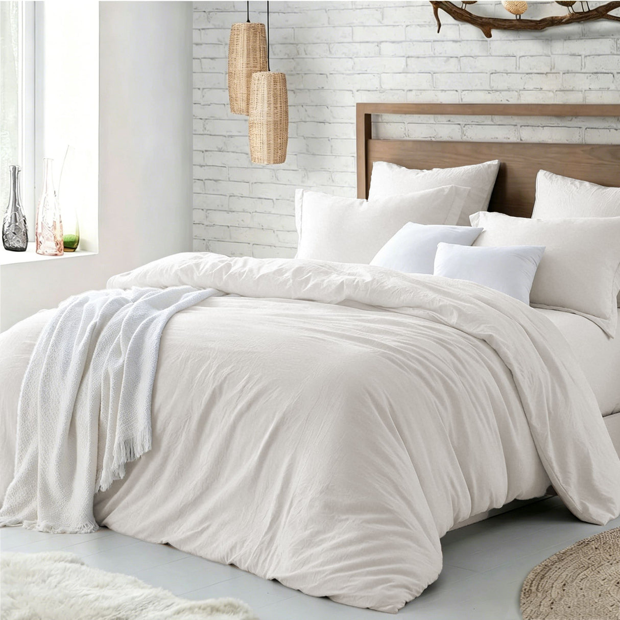 Hotel Soft Microfiber Duvet Cover Set-2000TC Quilt Cover Set & Pillowcases -1 Donna Cover Zipper Closure & 1 x Pillowcases-Breathable Bedding - Wrinkle, Fade, Stain Resistant(Raw white,Queen)