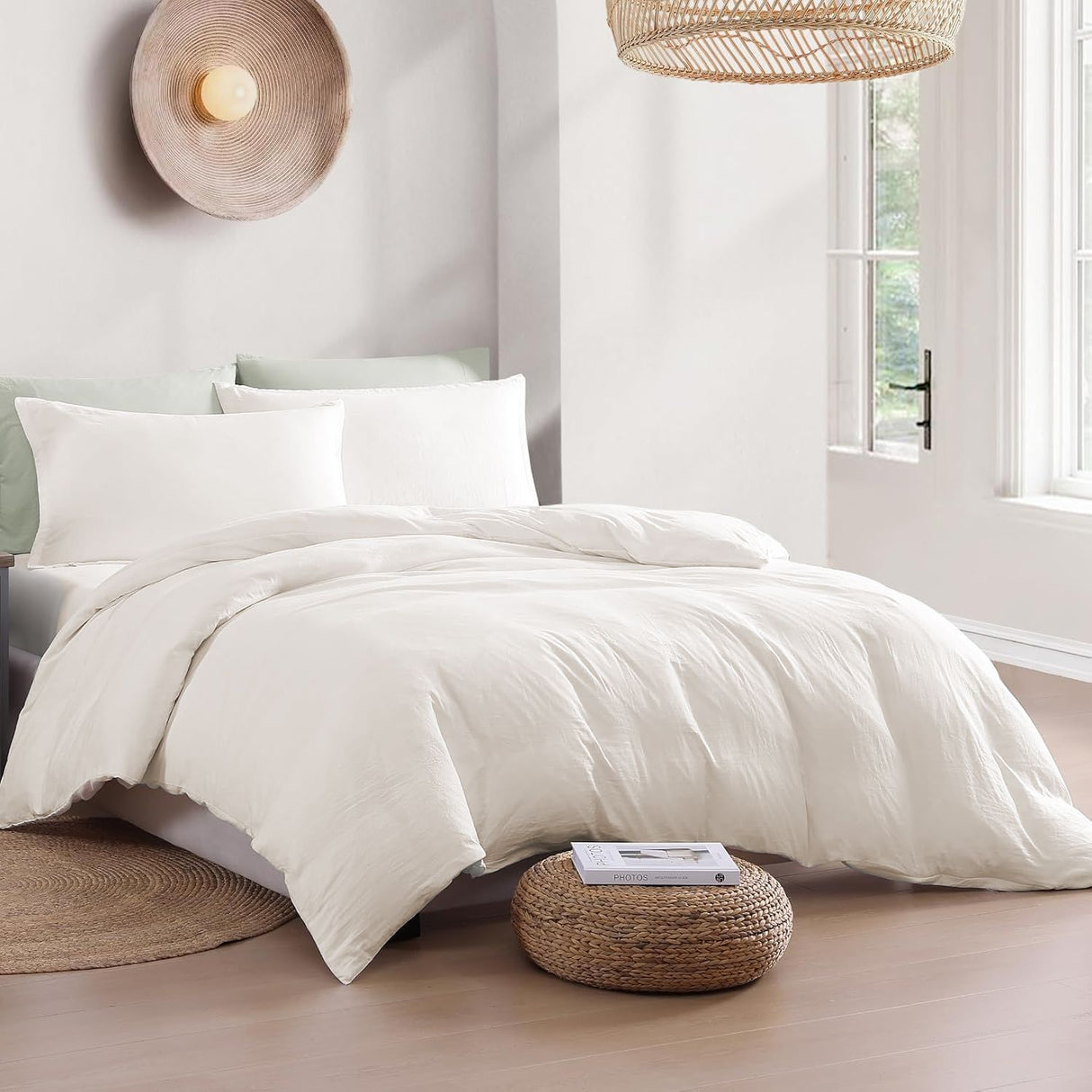 Hotel Soft Microfiber Duvet Cover Set-2000TC Quilt Cover Set & Pillowcases -1 Donna Cover Zipper Closure & 1 x Pillowcases-Breathable Bedding - Wrinkle, Fade, Stain Resistant(Raw white,Queen)
