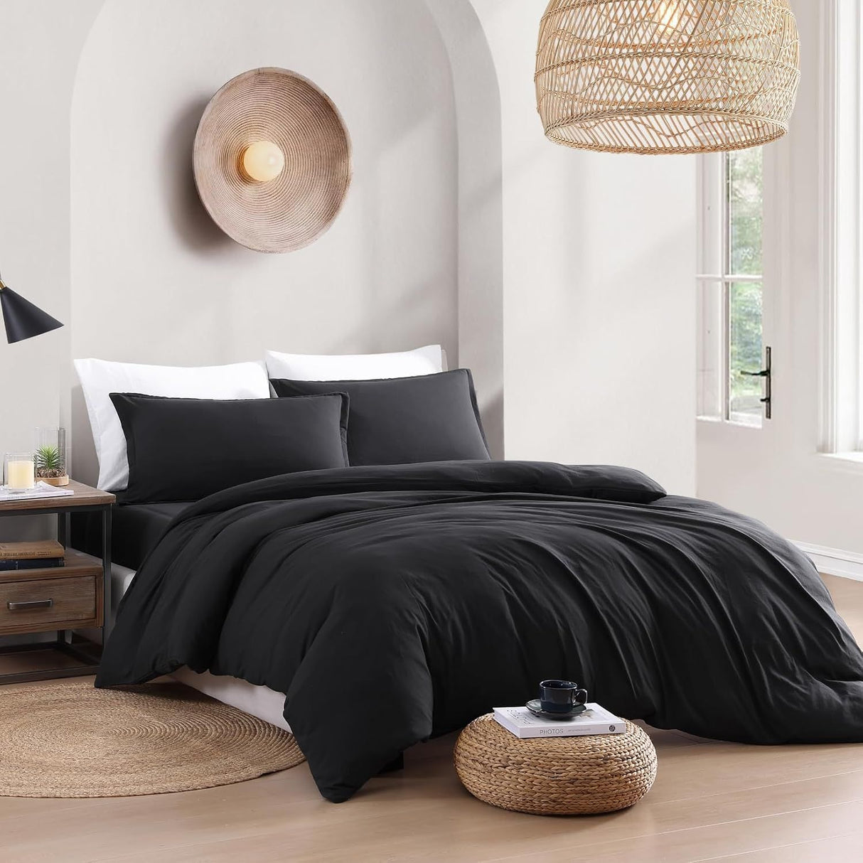 Hotel Soft Microfiber Duvet Cover Set-2000TC Quilt Cover Set & Pillowcases -1 Donna Cover Zipper Closure & 1 x Pillowcases-Breathable Bedding - Wrinkle, Fade, Stain Resistant(Black,Queen)