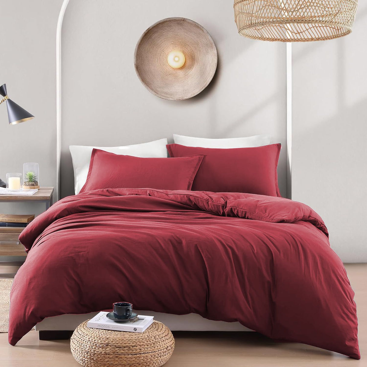 Hotel Soft Microfiber Duvet Cover Set-2000TC Quilt Cover Set & Pillowcases -1 Donna Cover Zipper Closure & 1 x Pillowcases-Breathable Bedding - Wrinkle, Fade, Stain Resistant(Red,Single)