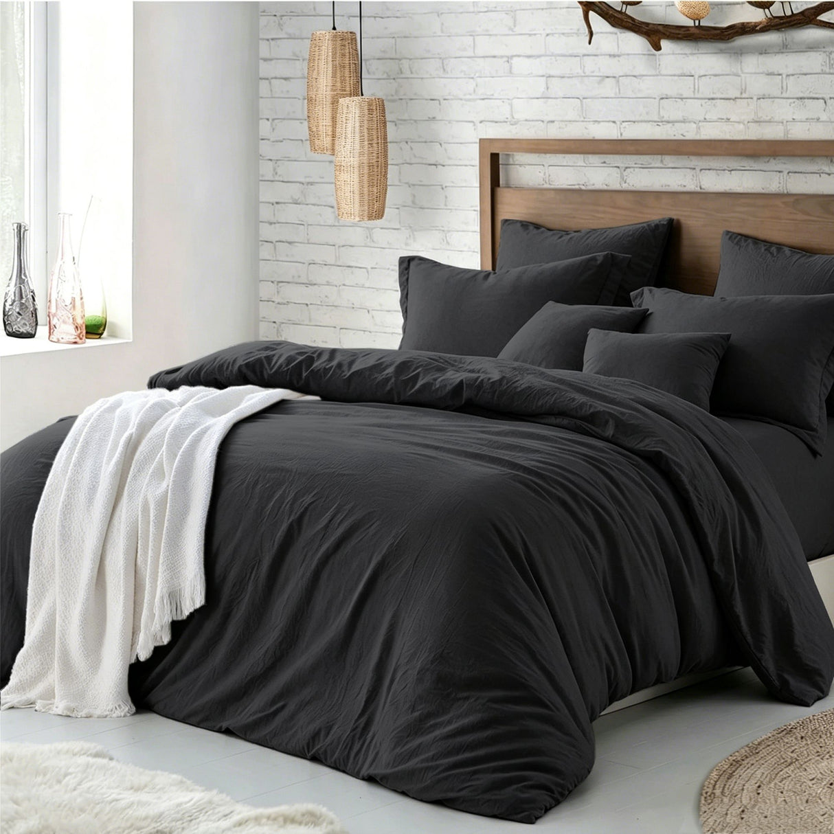 Hotel Soft Microfiber Duvet Cover Set-2000TC Quilt Cover Set & Pillowcases -1 Donna Cover Zipper Closure & 1 x Pillowcases-Breathable Bedding - Wrinkle, Fade, Stain Resistant(Black,Single)