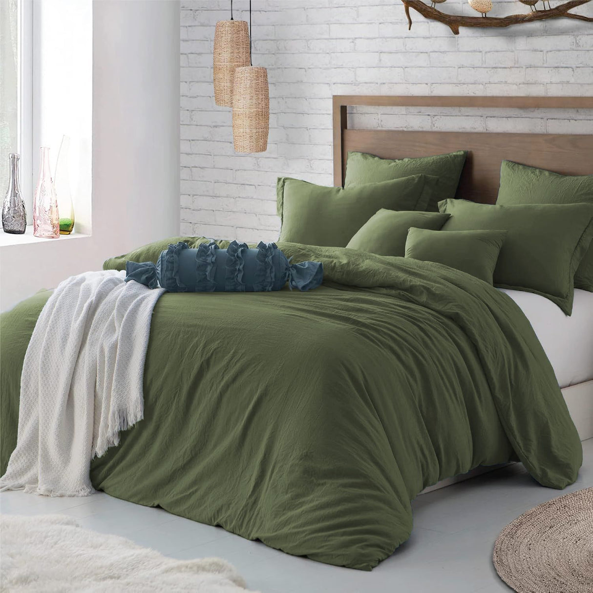 Hotel Soft Microfiber Duvet Cover Set-2000TC Quilt Cover Set & Pillowcases -1 Donna Cover Zipper Closure & 1 x Pillowcases-Breathable Bedding - Wrinkle, Fade, Stain Resistant(Olive green,Single)