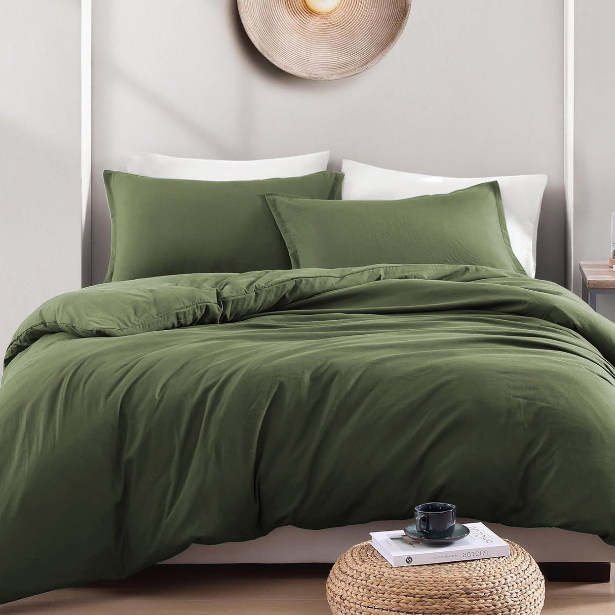 Hotel Soft Microfiber Duvet Cover Set-2000TC Quilt Cover Set & Pillowcases -1 Donna Cover Zipper Closure & 1 x Pillowcases-Breathable Bedding - Wrinkle, Fade, Stain Resistant(Olive green,Single)