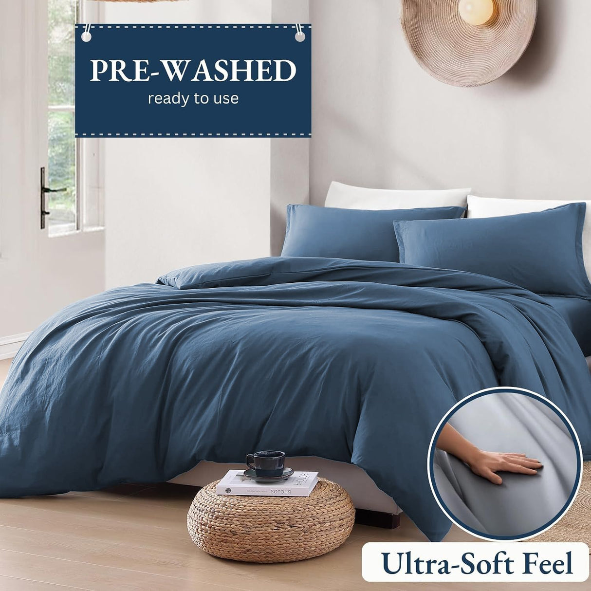 Hotel Soft Microfiber Duvet Cover Set-2000TC Quilt Cover Set & Pillowcases -1 Donna Cover Zipper Closure & 1 x Pillowcases-Breathable Bedding - Wrinkle, Fade, Stain Resistant(Ocean,Super King)