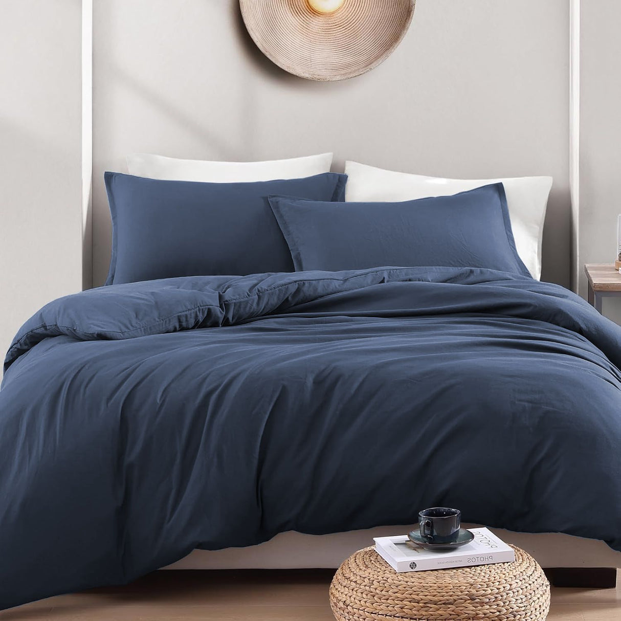 Hotel Soft Microfiber Duvet Cover Set-2000TC Quilt Cover Set & Pillowcases -1 Donna Cover Zipper Closure & 1 x Pillowcases-Breathable Bedding - Wrinkle, Fade, Stain Resistant(Navy,Super King)