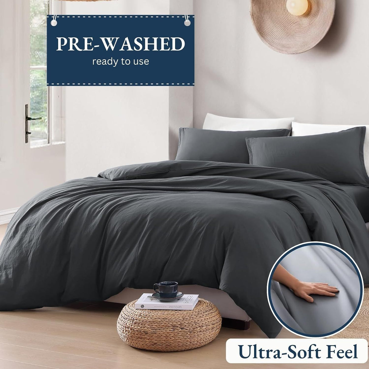 Hotel Soft Microfiber Duvet Cover Set-2000TC Quilt Cover Set & Pillowcases -1 Donna Cover Zipper Closure & 1 x Pillowcases-Breathable Bedding - Wrinkle, Fade, Stain Resistant(Dark gray,Super King)