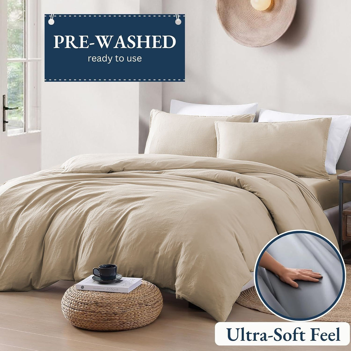 Hotel Soft Microfiber Duvet Cover Set-2000TC Quilt Cover Set & Pillowcases -1 Donna Cover Zipper Closure & 1 x Pillowcases-Breathable Bedding - Wrinkle, Fade, Stain Resistant(Camel Beige,Super King)