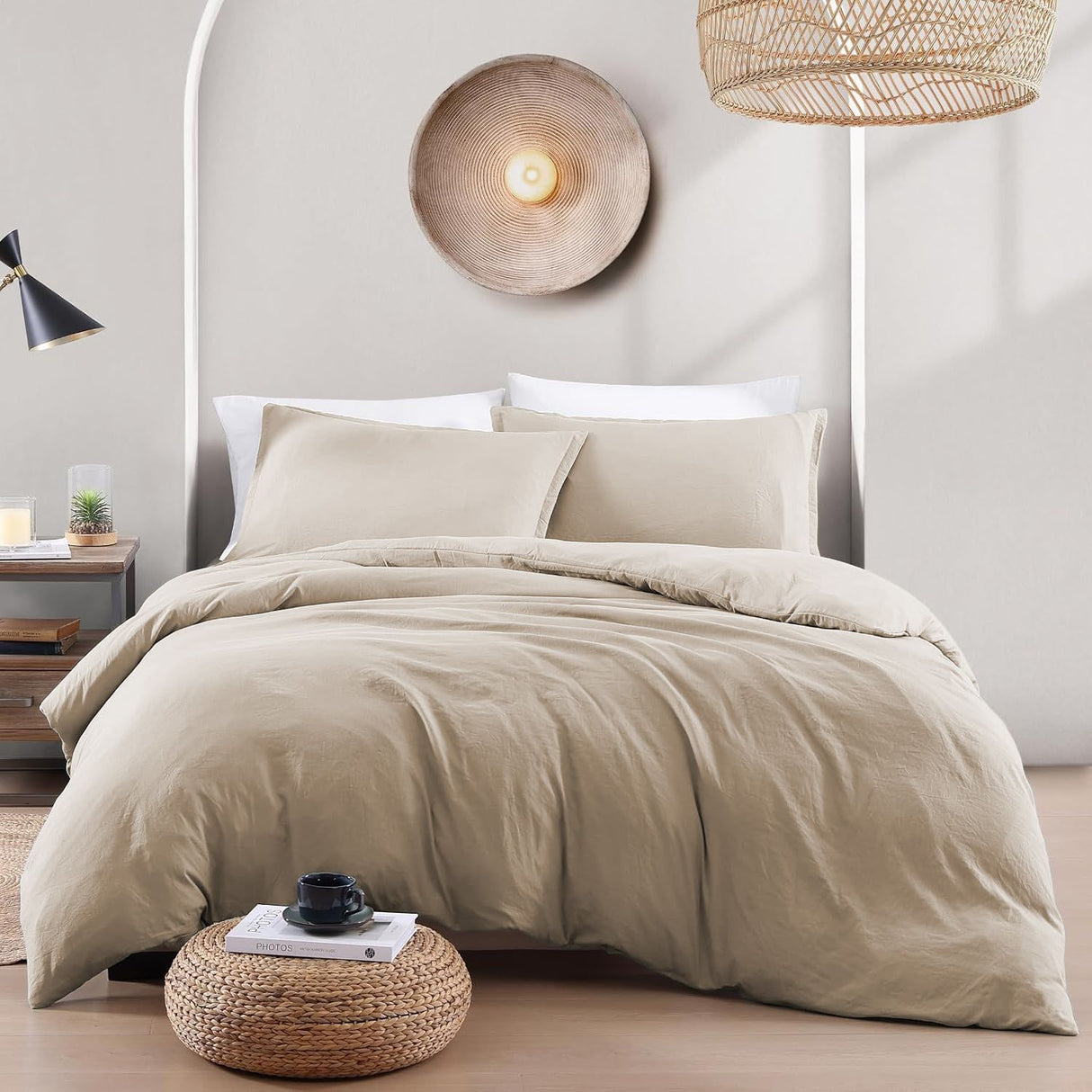 Hotel Soft Microfiber Duvet Cover Set-2000TC Quilt Cover Set & Pillowcases -1 Donna Cover Zipper Closure & 1 x Pillowcases-Breathable Bedding - Wrinkle, Fade, Stain Resistant(Camel Beige,Super King)