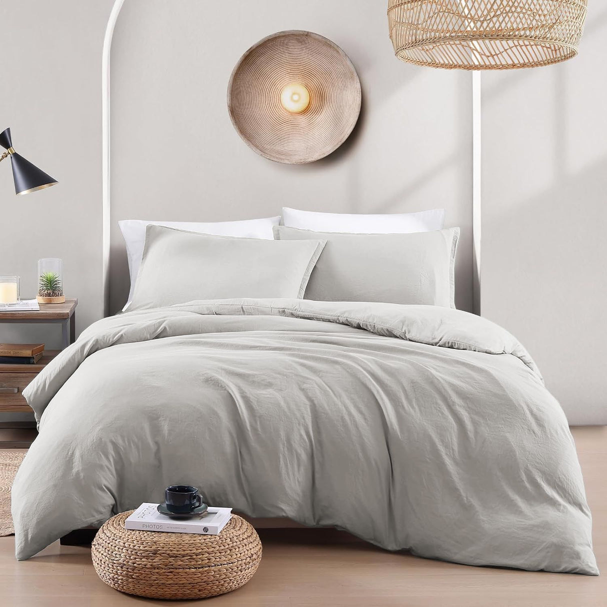 Hotel Soft Microfiber Duvet Cover Set-2000TC Quilt Cover Set & Pillowcases -1 Donna Cover Zipper Closure & 1 x Pillowcases-Breathable Bedding - Wrinkle, Fade, Stain Resistant(Silver-gray,Super King)