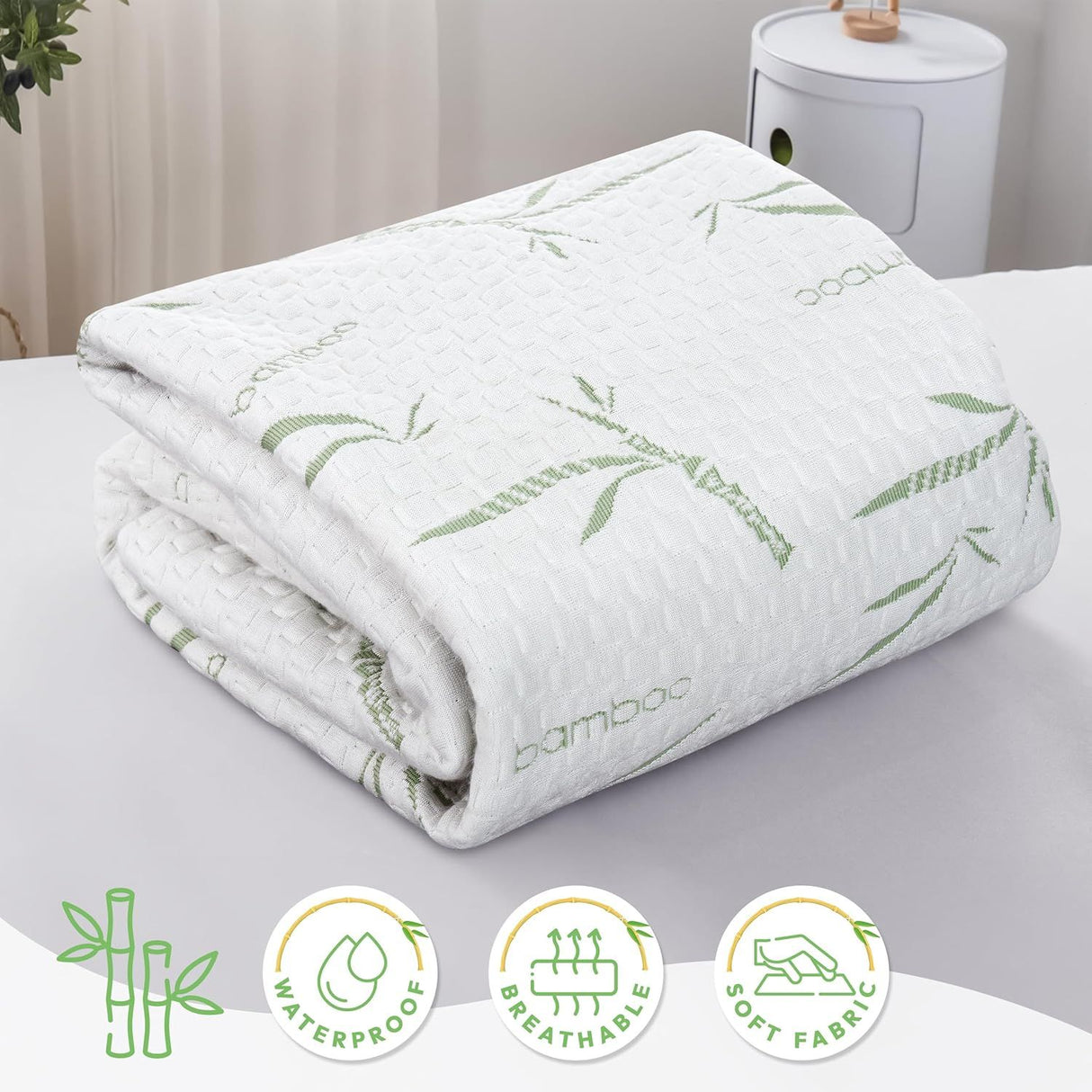 Waterproof Mattress Protector,Breathable Mattress Cover,3D Air Fabric Cooling Bed Pad Cover, Deep Pocket 40cm(Super King,Green)