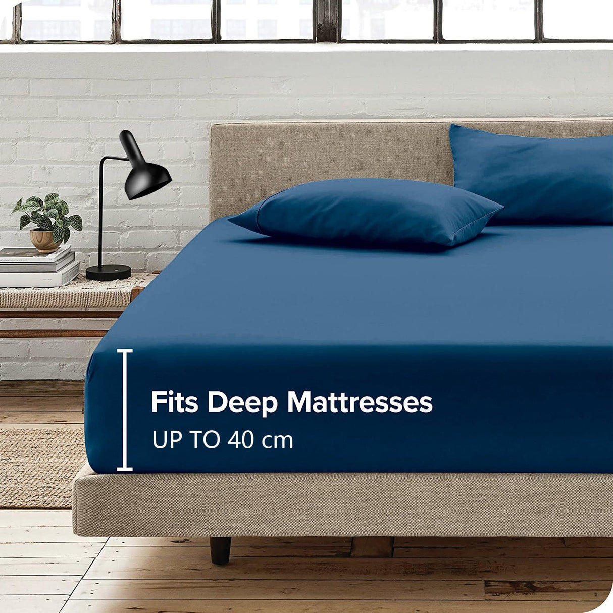 Hotel Quality Fitted Sheet - 1 Piece Fitted Sheet -Breathable Bedding - Wrinkle, Fade, Stain Resistant- 16inch/40cm Deep Pocket Fitted Bed Sheet-Wrinkle and Fade Resistant,(Navy,Double)