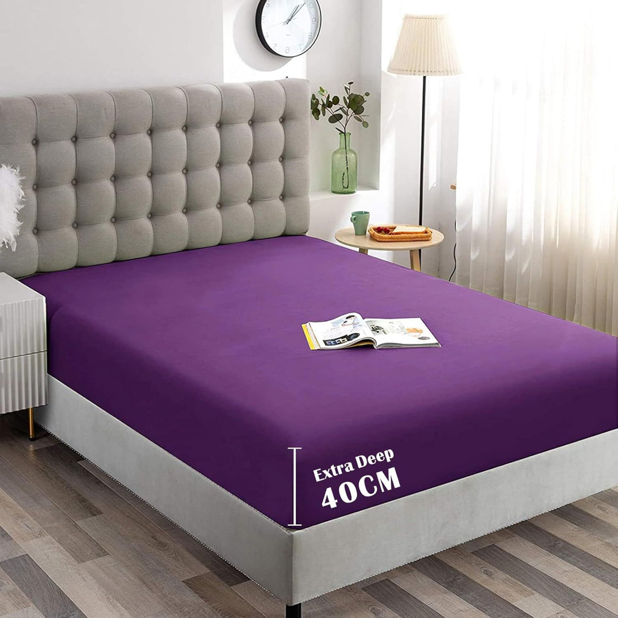Hotel Quality Fitted Sheet - 1 Piece Fitted Sheet -Breathable Bedding - Wrinkle, Fade, Stain Resistant- 16inch/40cm Deep Pocket Fitted Bed Sheet-Wrinkle and Fade Resistant,(Purple,Double)