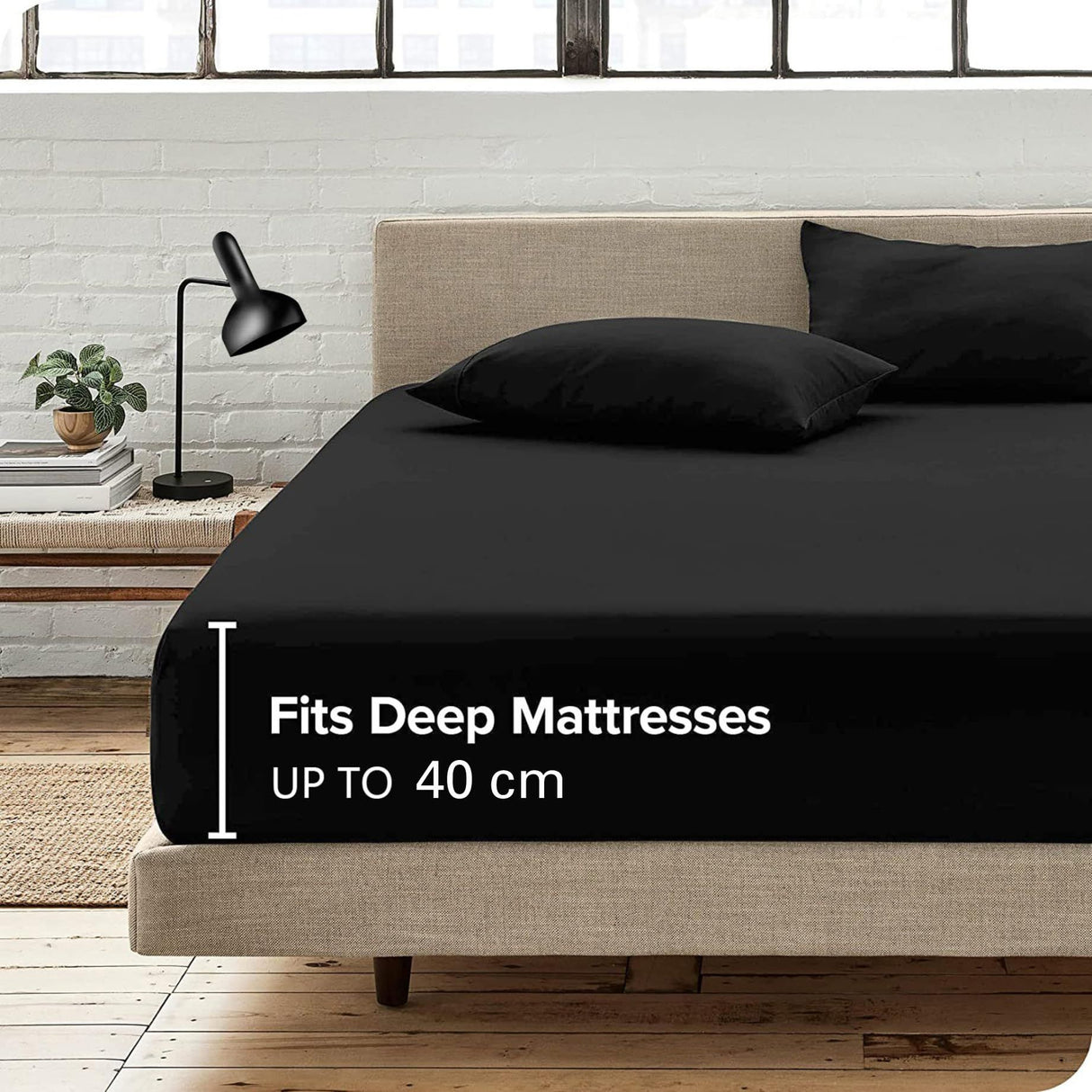 Hotel Quality Fitted Sheet - 1 Piece Fitted Sheet -Breathable Bedding - Wrinkle, Fade, Stain Resistant- 16inch/40cm Deep Pocket Fitted Bed Sheet-Wrinkle and Fade Resistant,(Black,Single)