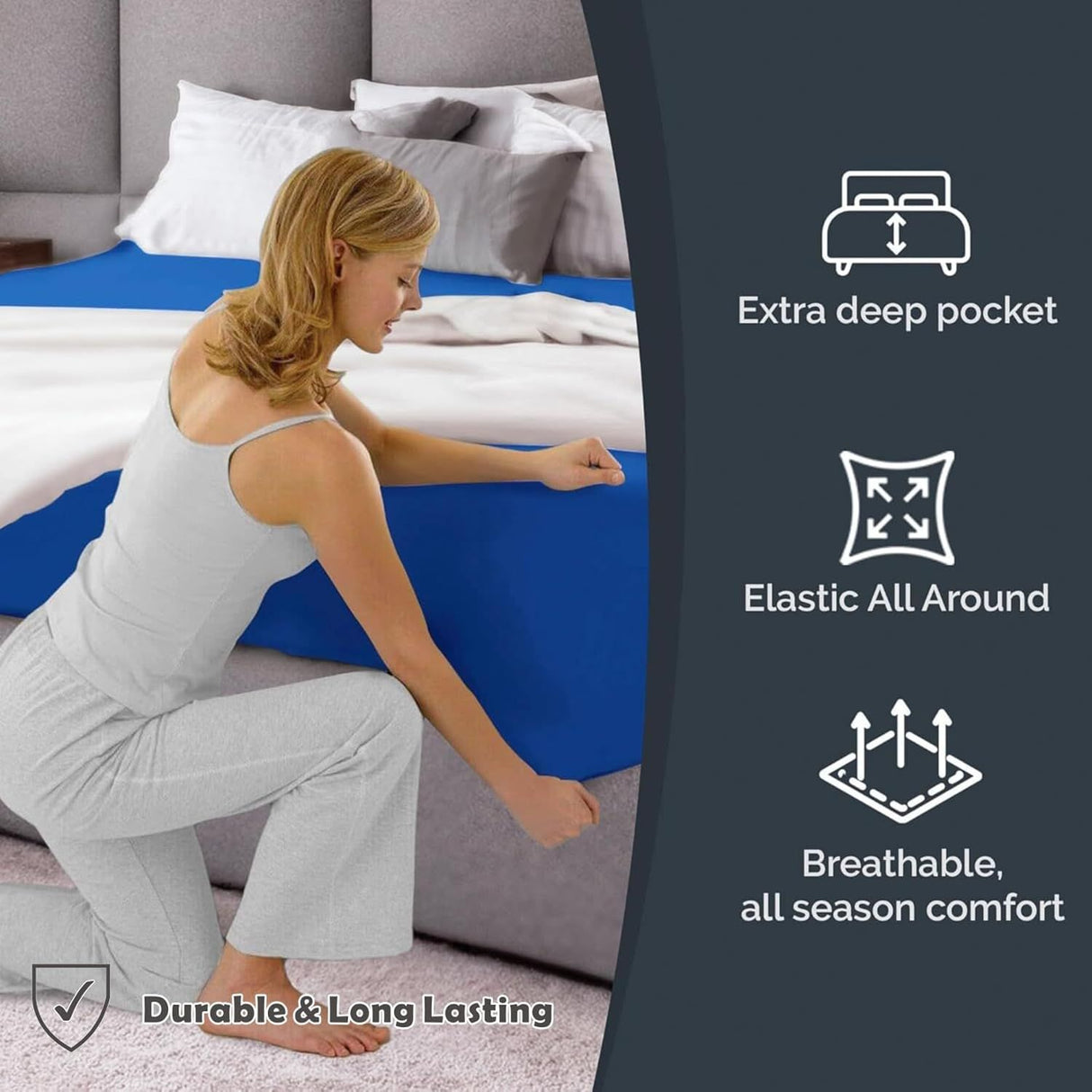Hotel Quality Fitted Sheet - 1 Piece Fitted Sheet -Breathable Bedding - Wrinkle, Fade, Stain Resistant- 16inch/40cm Deep Pocket Fitted Bed Sheet-Wrinkle and Fade Resistant,(Royal blue,Super King)