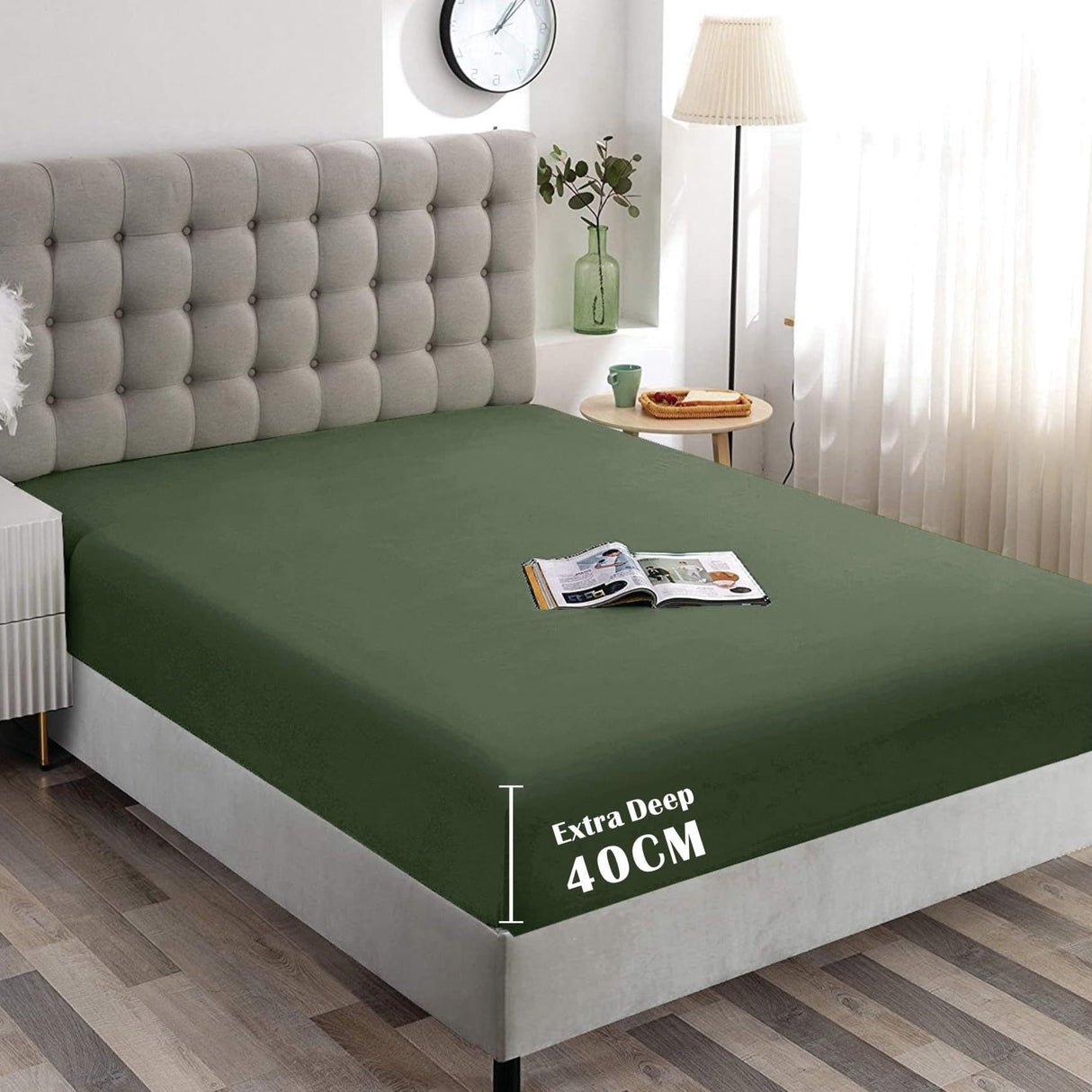Hotel Quality Fitted Sheet - 1 Piece Fitted Sheet -Breathable Bedding - Wrinkle, Fade, Stain Resistant- 16inch/40cm Deep Pocket Fitted Bed Sheet-Wrinkle and Fade Resistant,(Olive green,Super King)