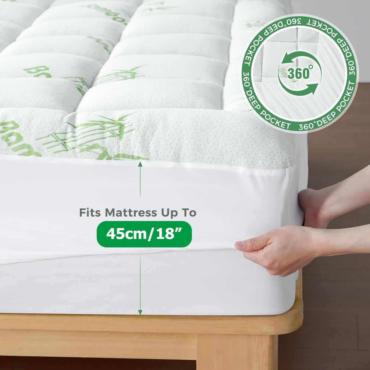 800GSM Mattress Topper Viscose Derived from Bamboo, Thick Pillowtop Fitted Mattress Cover with 45cm Deep Skirt - Machine Washable Hypoallergenic(King Single,Green)