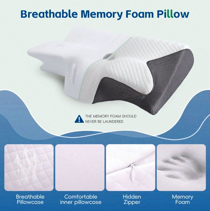 Cervical Neck Pillow for Neck Pain Relief, 2 in 1 Ergonomic Orthopedic Bed Pillow for Sleeping, Memory Foam Pillows for Side, Back & Stomach Sleepers with Removable Pillowcase