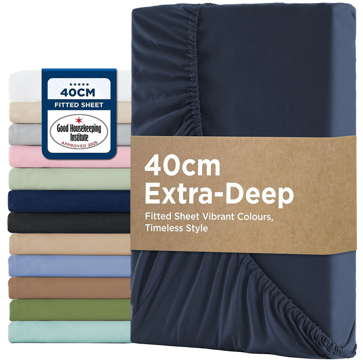 2000TC Hotel Quality Fitted Sheets - 2 Piece Fitted Sheets -Breathable Bedding - Wrinkle, Fade, Stain Resistant- 16inch/40cm Deep Pocket Fitted Bed Sheets-Wrinkle and Fade Resistant,(Navy,King Single)