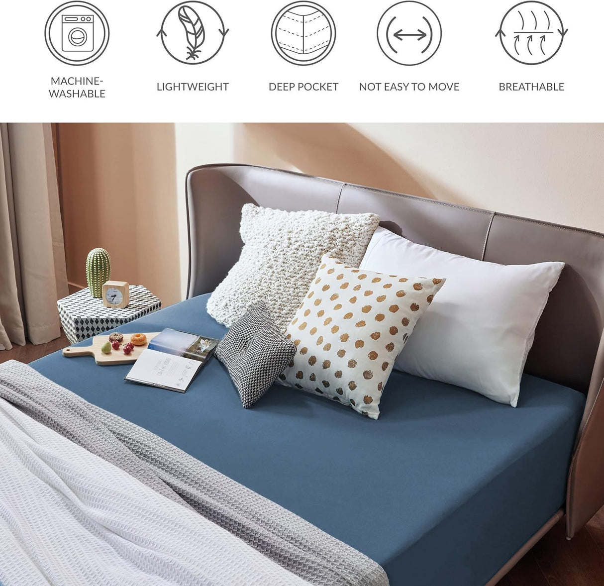 2000TC Hotel Quality Fitted Sheets - 2 Piece Fitted Sheets -Breathable Bedding - Wrinkle, Fade, Stain Resistant- 16inch/40cm Deep Pocket Fitted Bed Sheets-Wrinkle and Fade Resistant,(Navy,Queen)