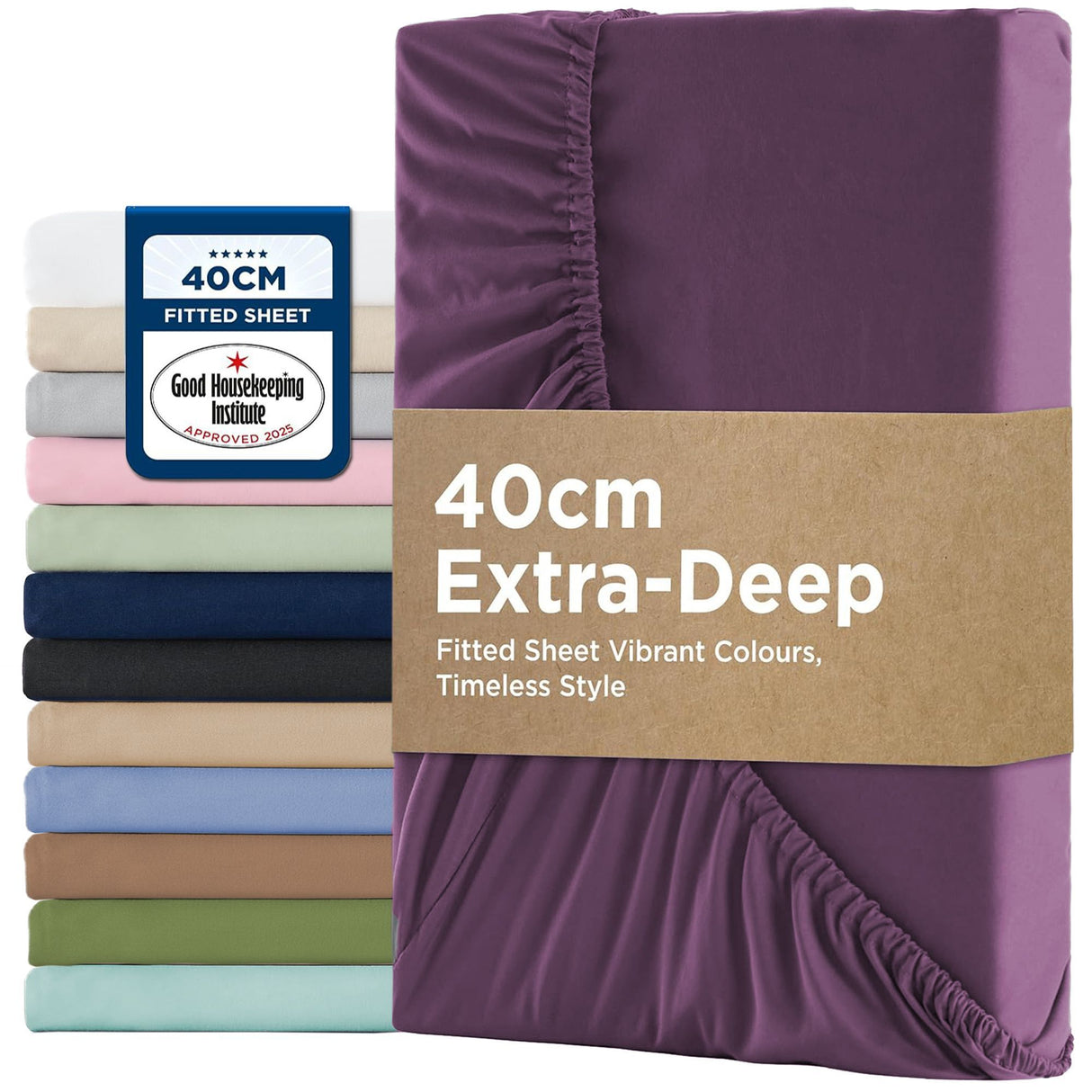 2000TC Hotel Quality Fitted Sheets - 2 Piece Fitted Sheets -Breathable Bedding - Wrinkle, Fade, Stain Resistant- 16inch/40cm Deep Pocket Fitted Bed Sheets-Wrinkle and Fade Resistant,(Purple,Queen)