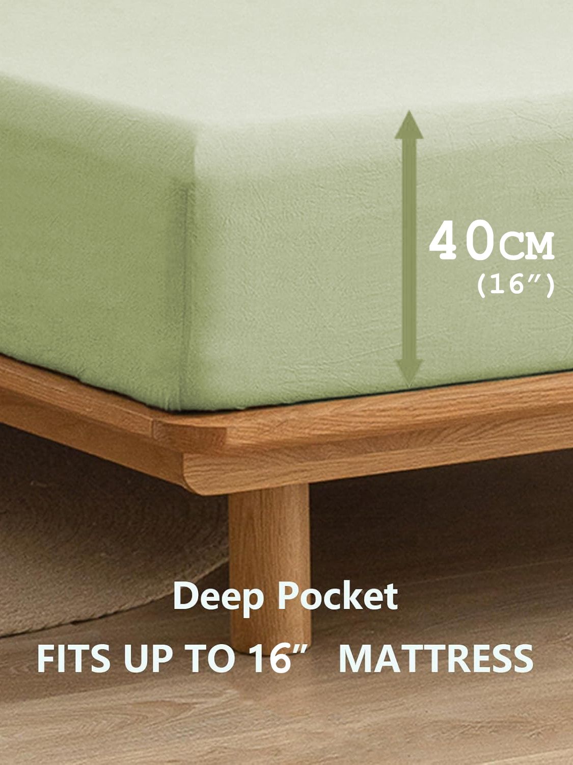 100% Cotton Fitted Sheet - Super Soft 40cm Deep Pocket Bottom Sheets - White Elastic Sheet(Double,Green beans)