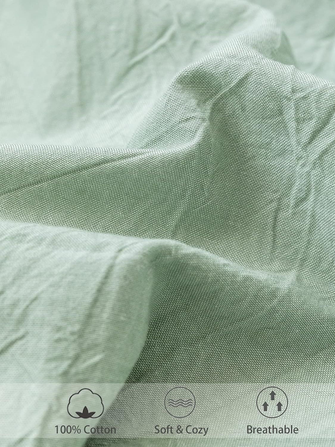 100% Cotton Fitted Sheet - Super Soft 40cm Deep Pocket Bottom Sheets - White Elastic Sheet(Double,Green beans)
