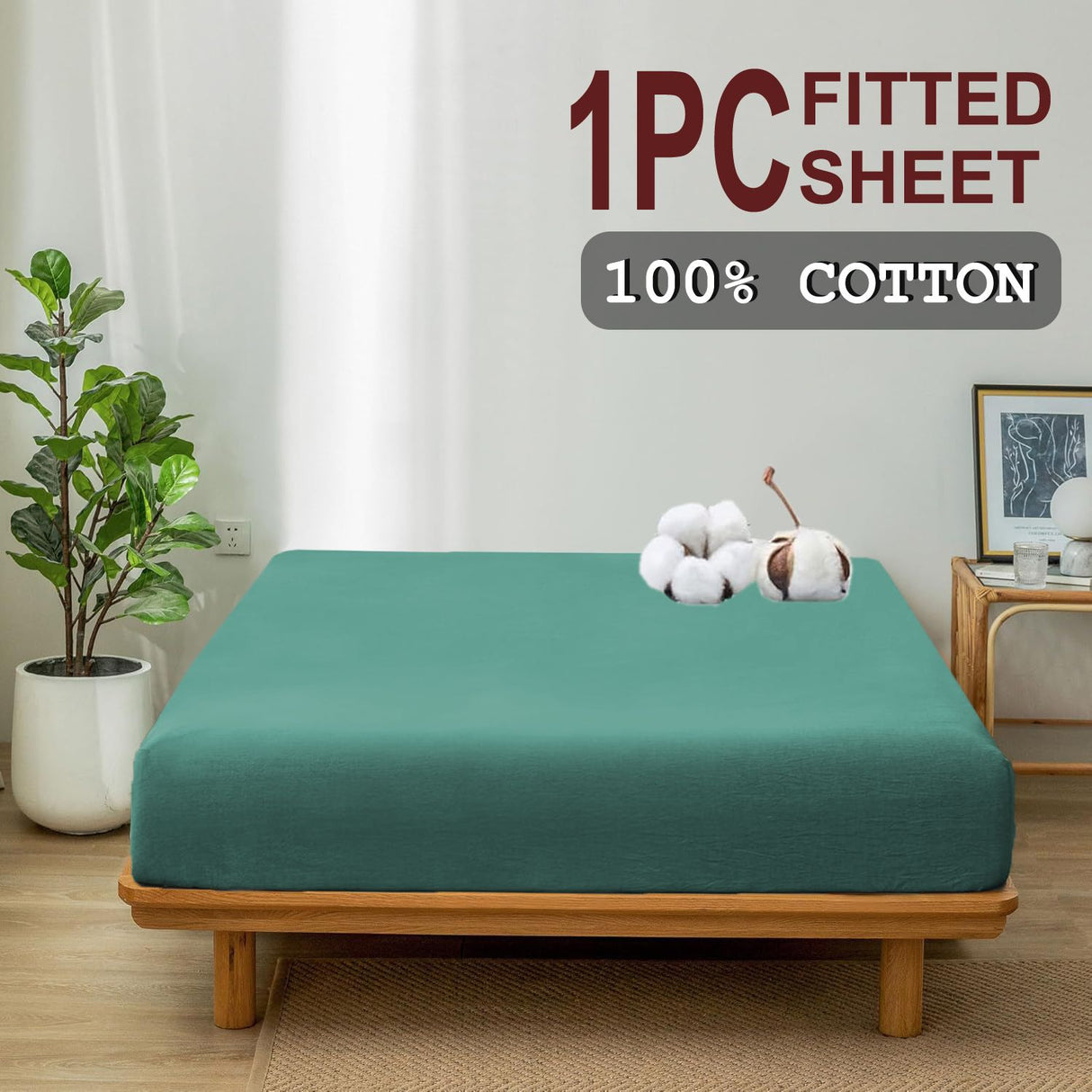 100% Cotton Fitted Sheet - Super Soft 40cm Deep Pocket Bottom Sheets - White Elastic Sheet(Queen,Biscay blue)