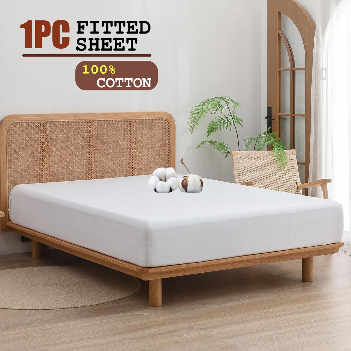 100% Cotton Fitted Sheet - Super Soft 40cm Deep Pocket Bottom Sheets - White Elastic Sheet(Super King,White)