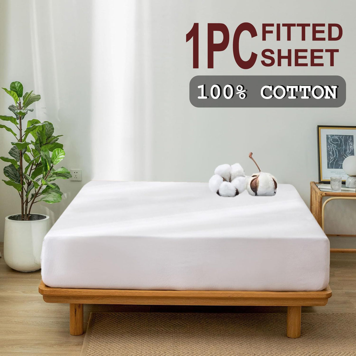 100% Cotton Fitted Sheet - Super Soft 40cm Deep Pocket Bottom Sheets - White Elastic Sheet(Super King,White)
