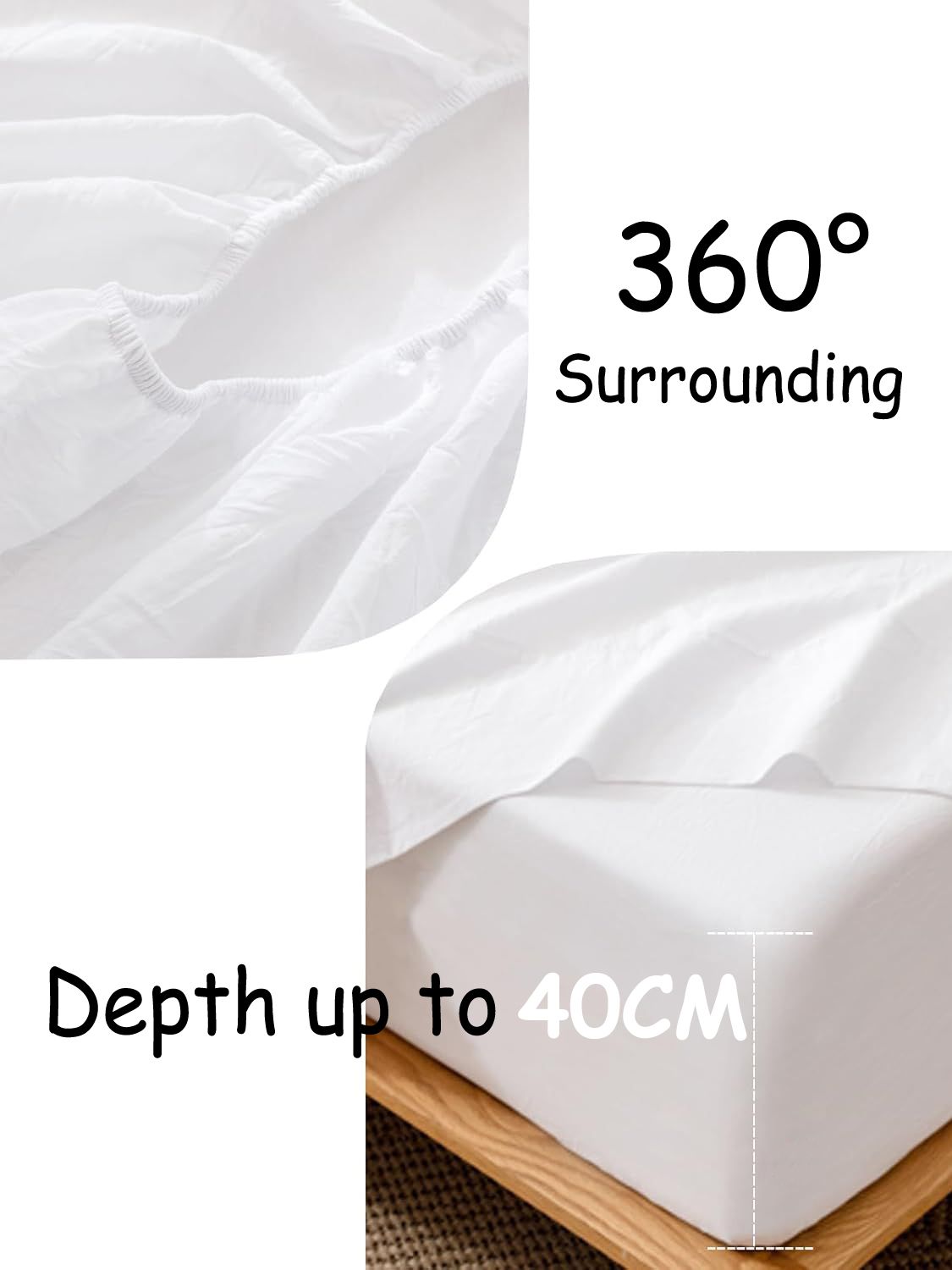 100% Cotton Fitted Sheet - Super Soft 40cm Deep Pocket Bottom Sheets - White Elastic Sheet(Super King,White)