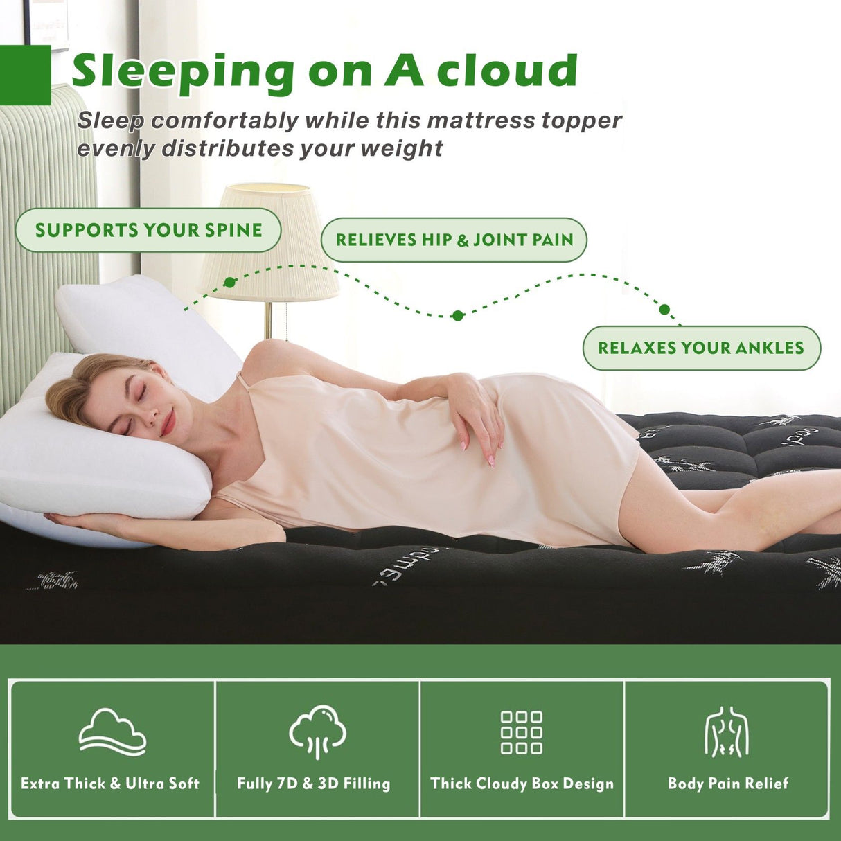 800GSM Mattress Topper Viscose Derived from Bamboo, Thick Pillowtop Fitted Mattress Cover with 45cm Deep Skirt - Machine Washable Hypoallergenic(King,Black)
