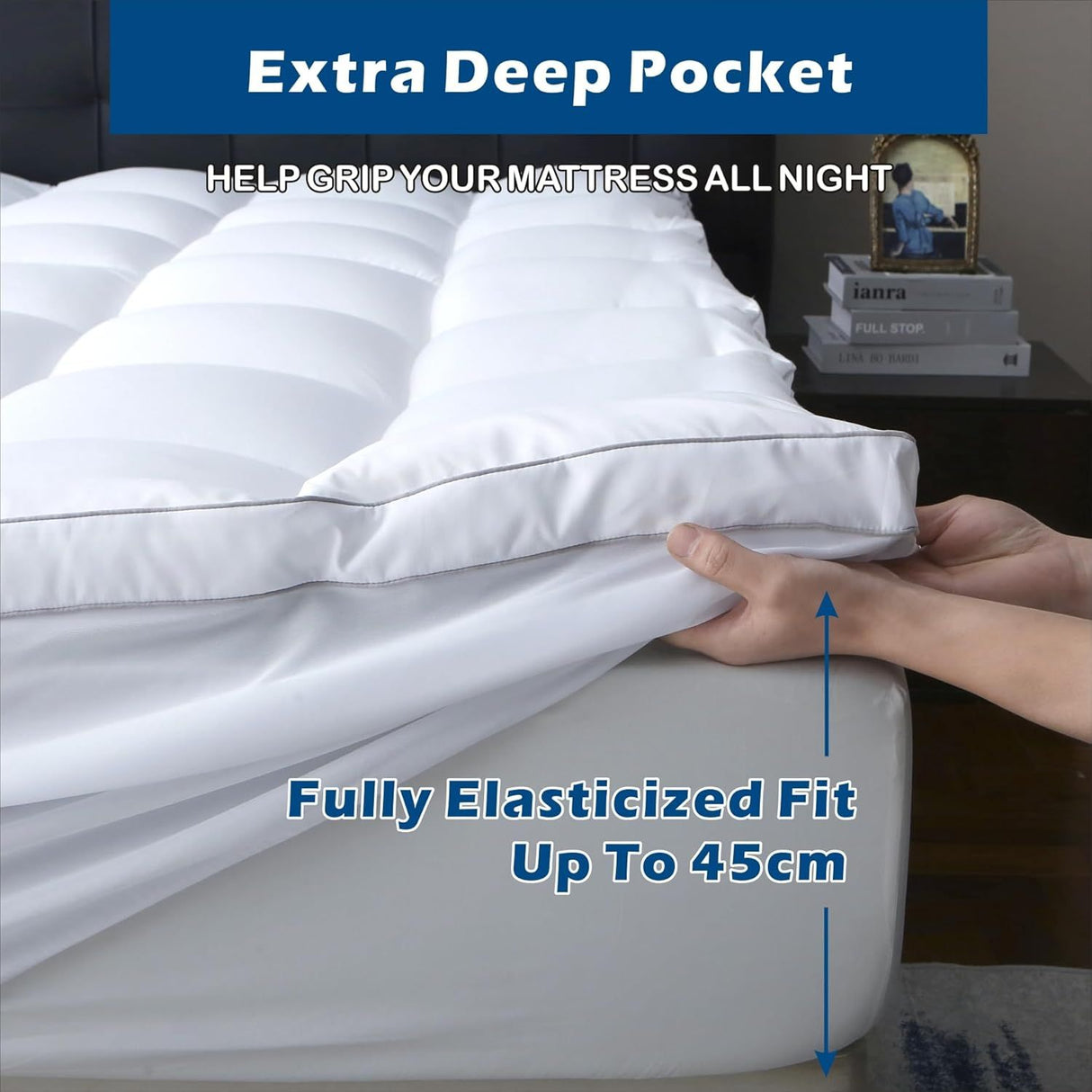 1000GSM Mattress Topper Viscose Derived from Bamboo, Thick Pillowtop Fitted Mattress Cover with 45cm Deep Skirt - Machine Washable Hypoallergenic(Single,Black)