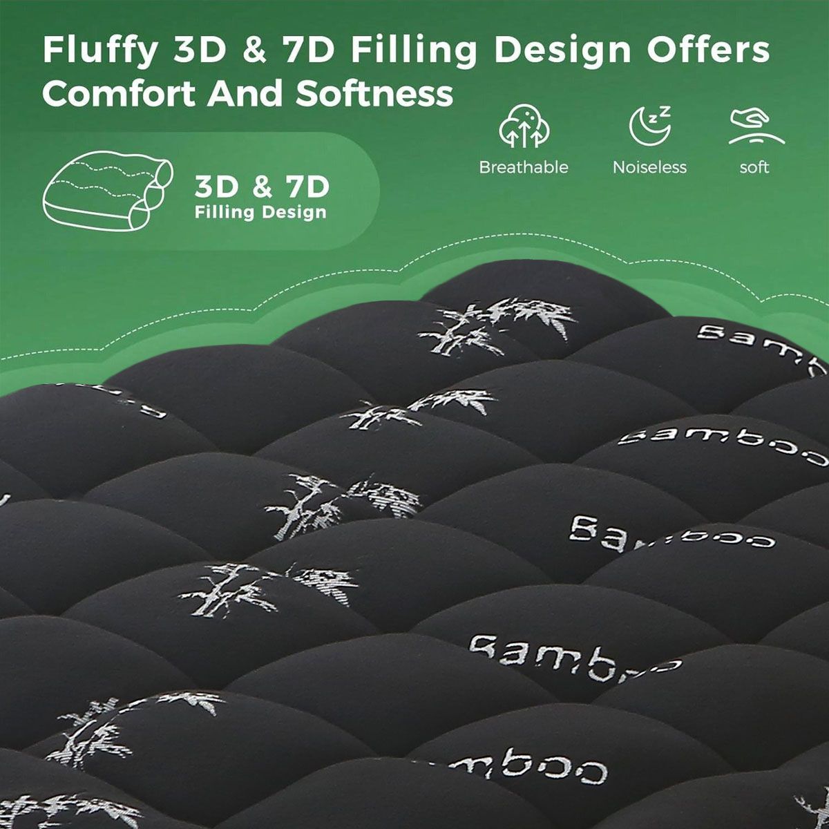 800GSM Mattress Topper Viscose Derived from Bamboo, Thick Pillowtop Fitted Mattress Cover with 45cm Deep Skirt - Machine Washable Hypoallergenic(Single,Black)