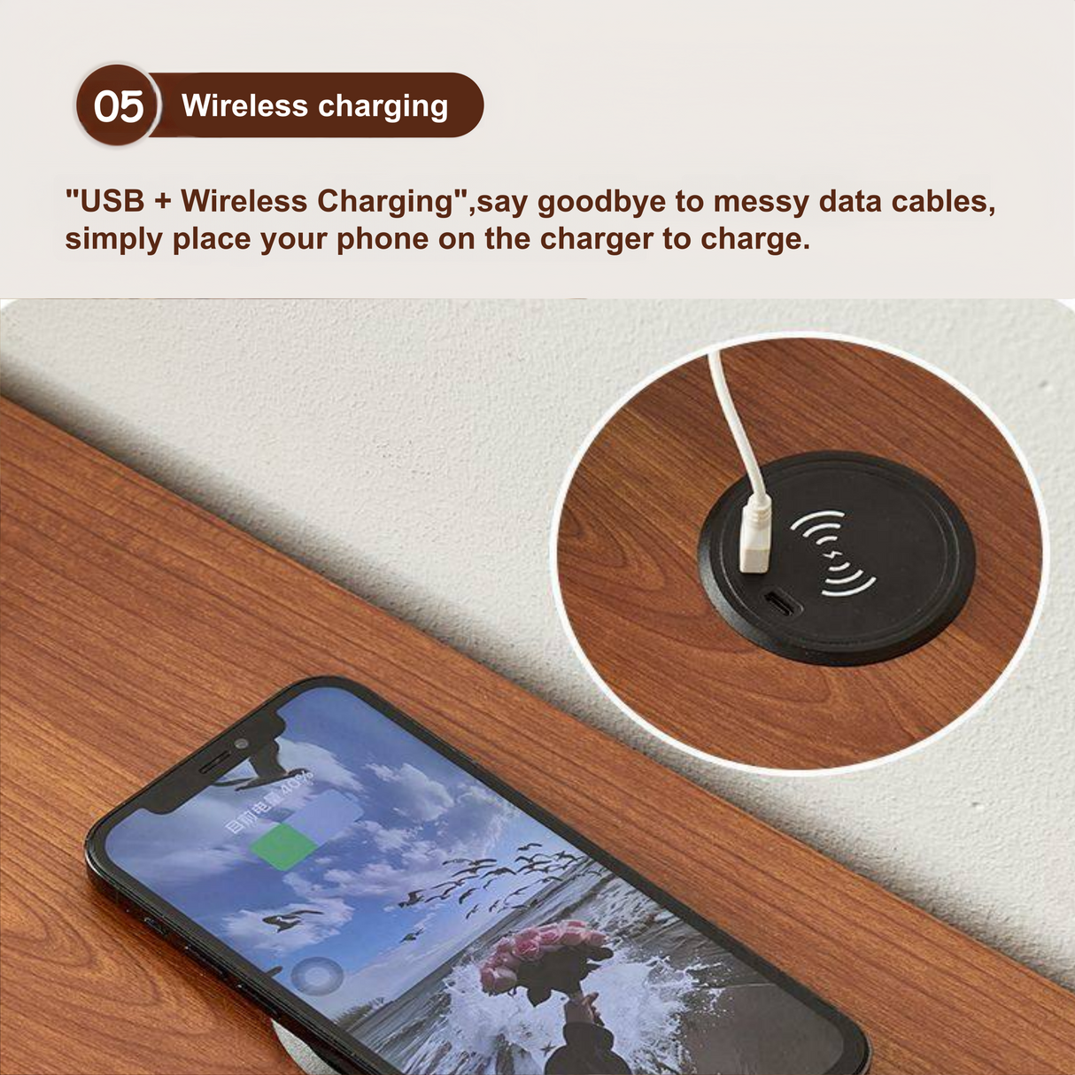 Bedside Table with Wireless Charging Station,LED Nightstand with Open Storage Drawers for Small Cats and Dogs Bed, Cozy Home for Living Room, Bedroom, Office, Sofa Side