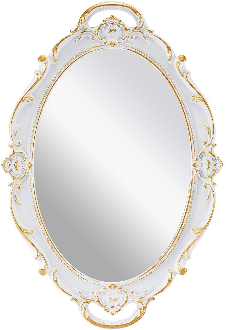 White hanging wall mirror, 25 x 38 cm, lightweight.