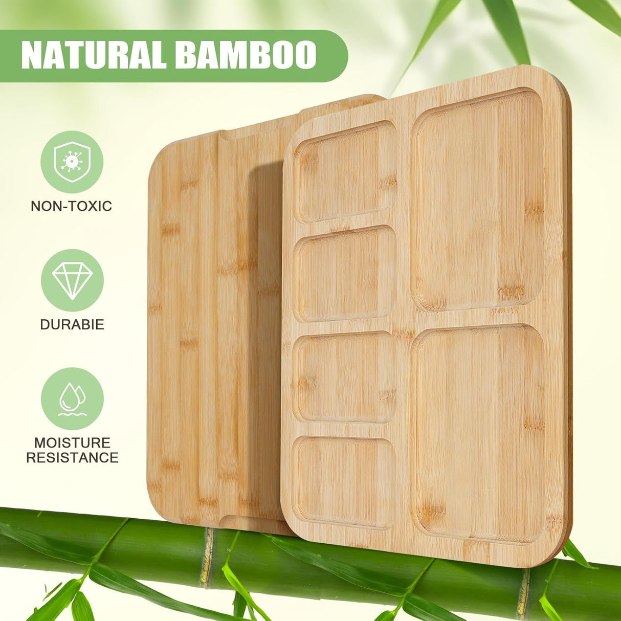 CARLA HOME Bamboo Charcuterie Board with Lid & Handle ideal Gift for Kitchen, Party & Picnic (6 Compartments)