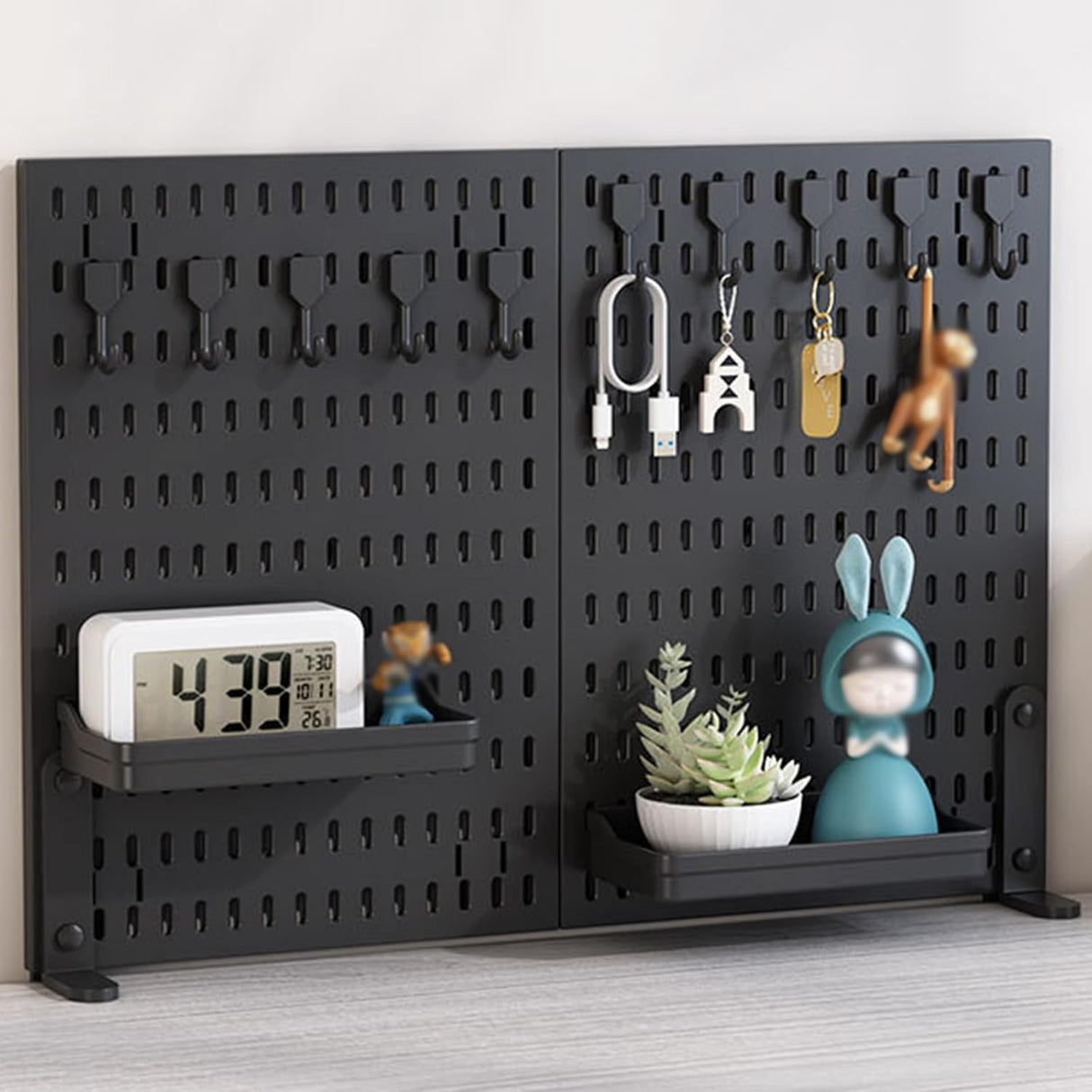 CARLA HOME 2 Pack Desk Pegboard Organizer Kit with Hooks, Tray & Mount Ideal for Office, Gaming Setup & Home Workspace Organization (Black)