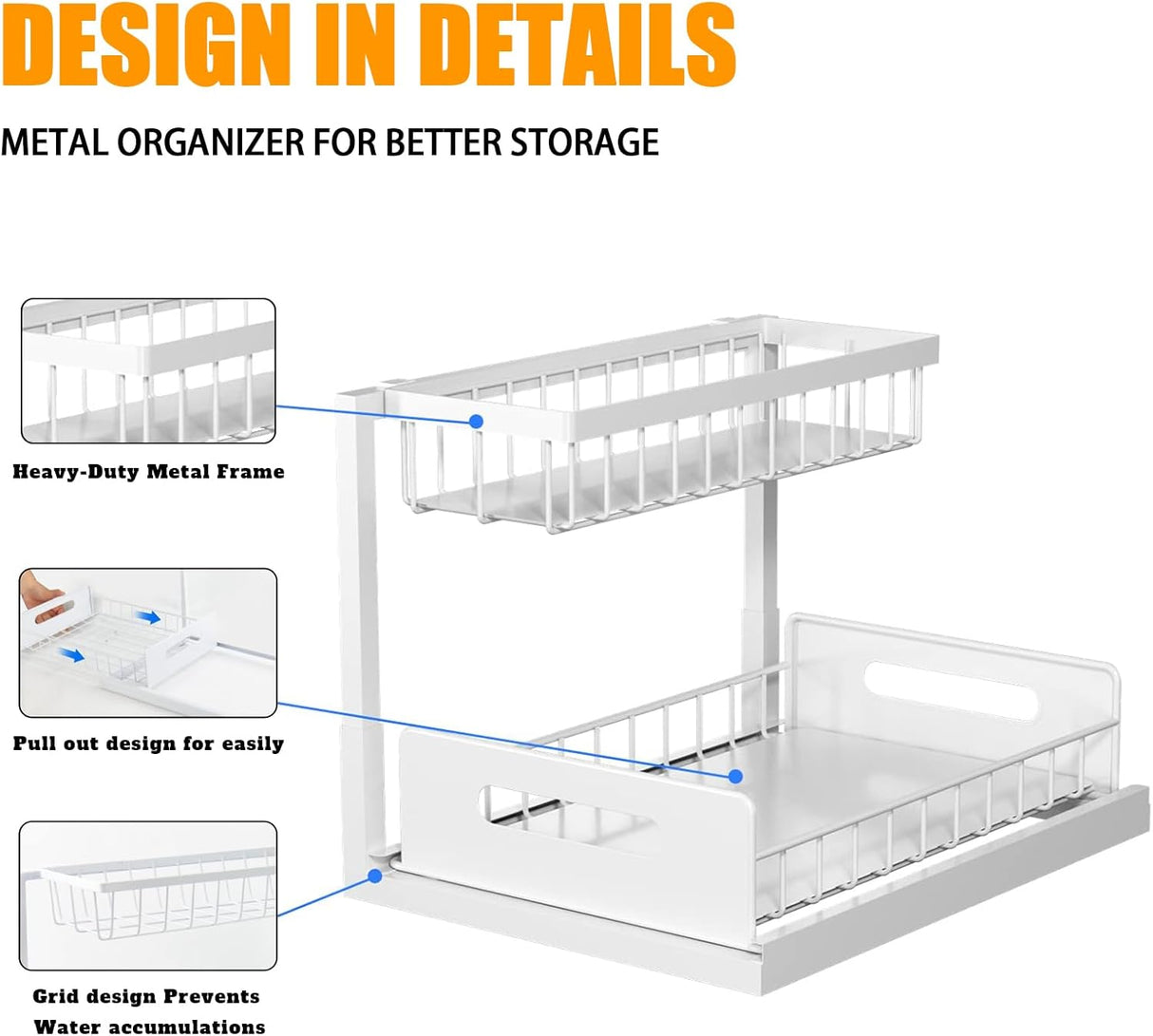 CARLA HOME 2 Tier Under Sink Organiser with Sliding Drawers for Kitchen & Bathroom