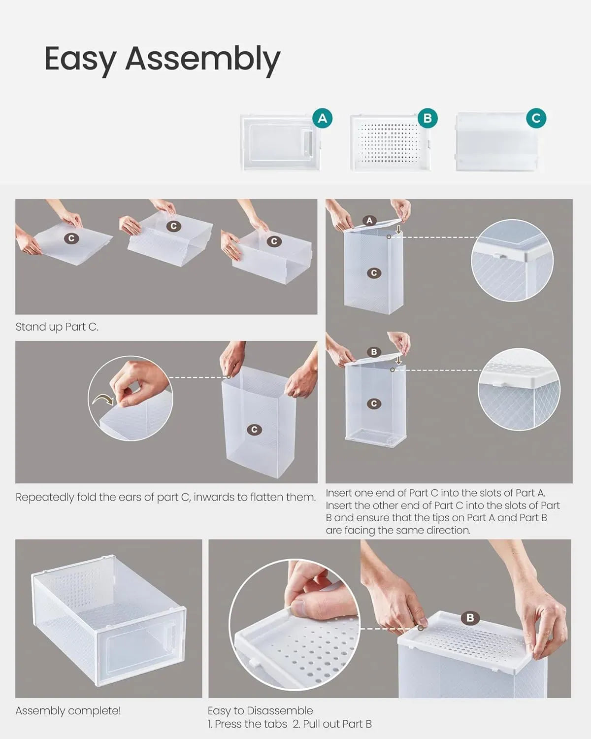 CARLA HOME 12-Pack Clear Shoe Storage Boxes - Stackable - White - Shoe Box Storage