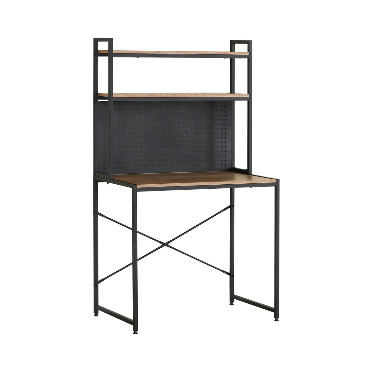 CARLA HOME Computer Desk with Hutch Shelves and Pegboard - Brown - Rustic - Steel
