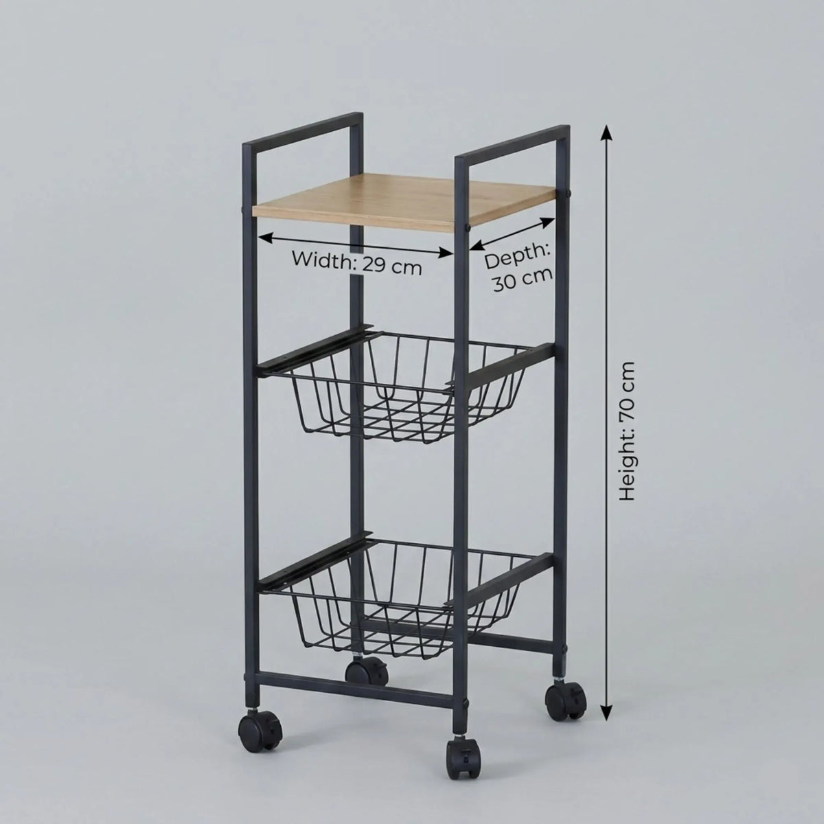 CARLA HOME 3 Tier Rolling Kitchen Trolley Cart - Rustic Brown - Steel - Kitchen Rolling Cart