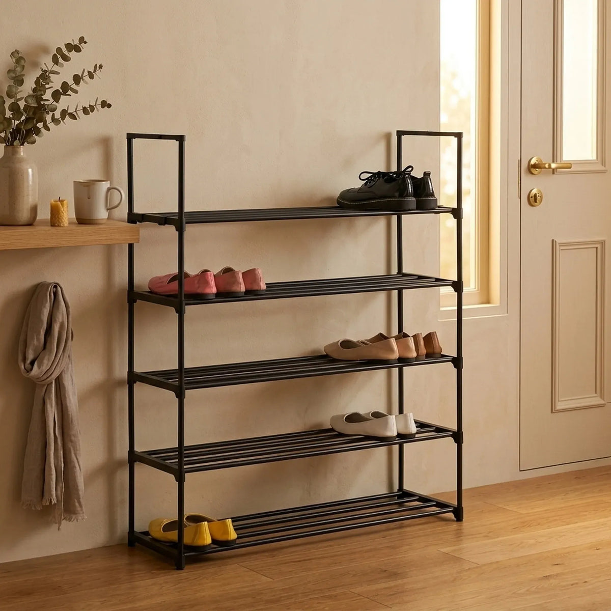 CARLA HOME 5 Tier Metal Shoe Rack - Free Standing Organiser - Black - Basic - Steel