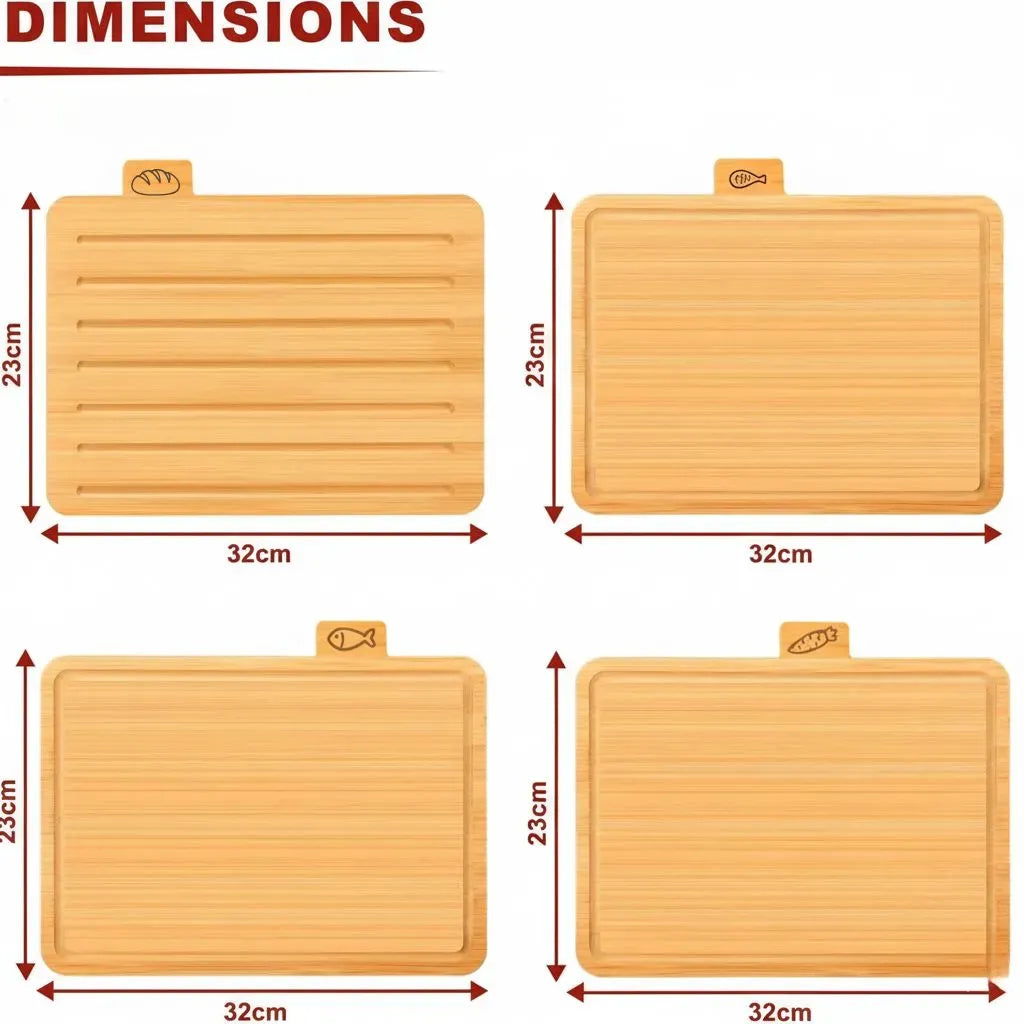 CARLA HOME Bamboo Cutting Board Set with Stand, 4 Pieces for Kitchen