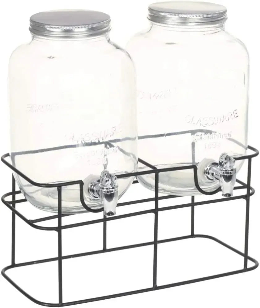 CARLA HOME 2 Pack Glass Drink Dispensers with Juice Pot Stand - 4L