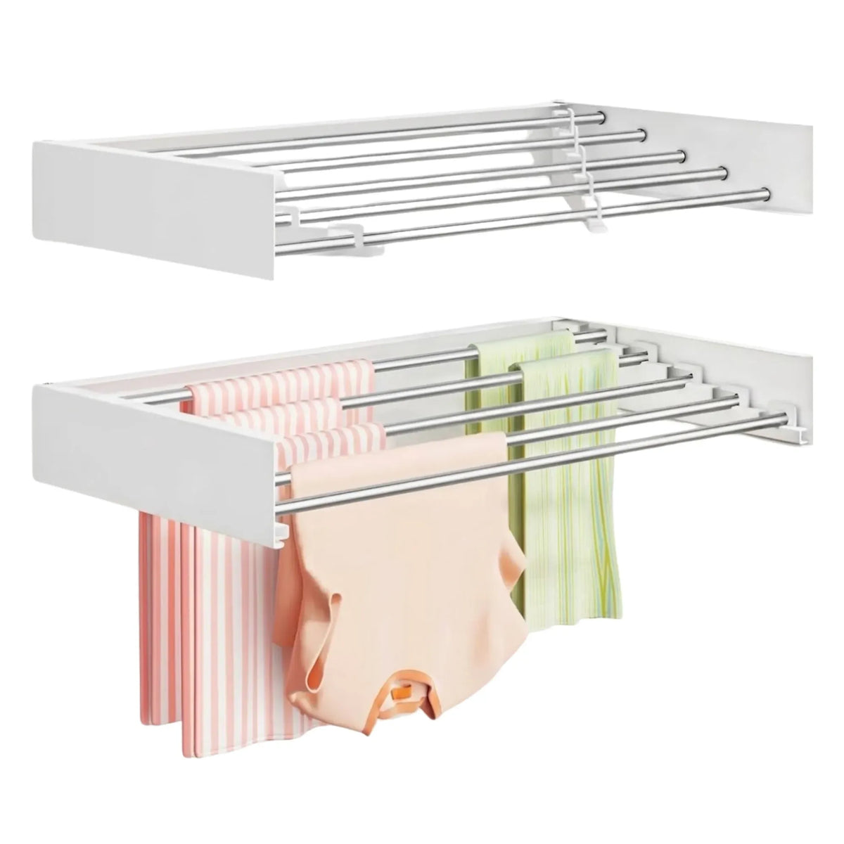 CARLA HOME Wall Mounted Clothes Drying Rack - Foldable - Balcony Folding Clothes - White