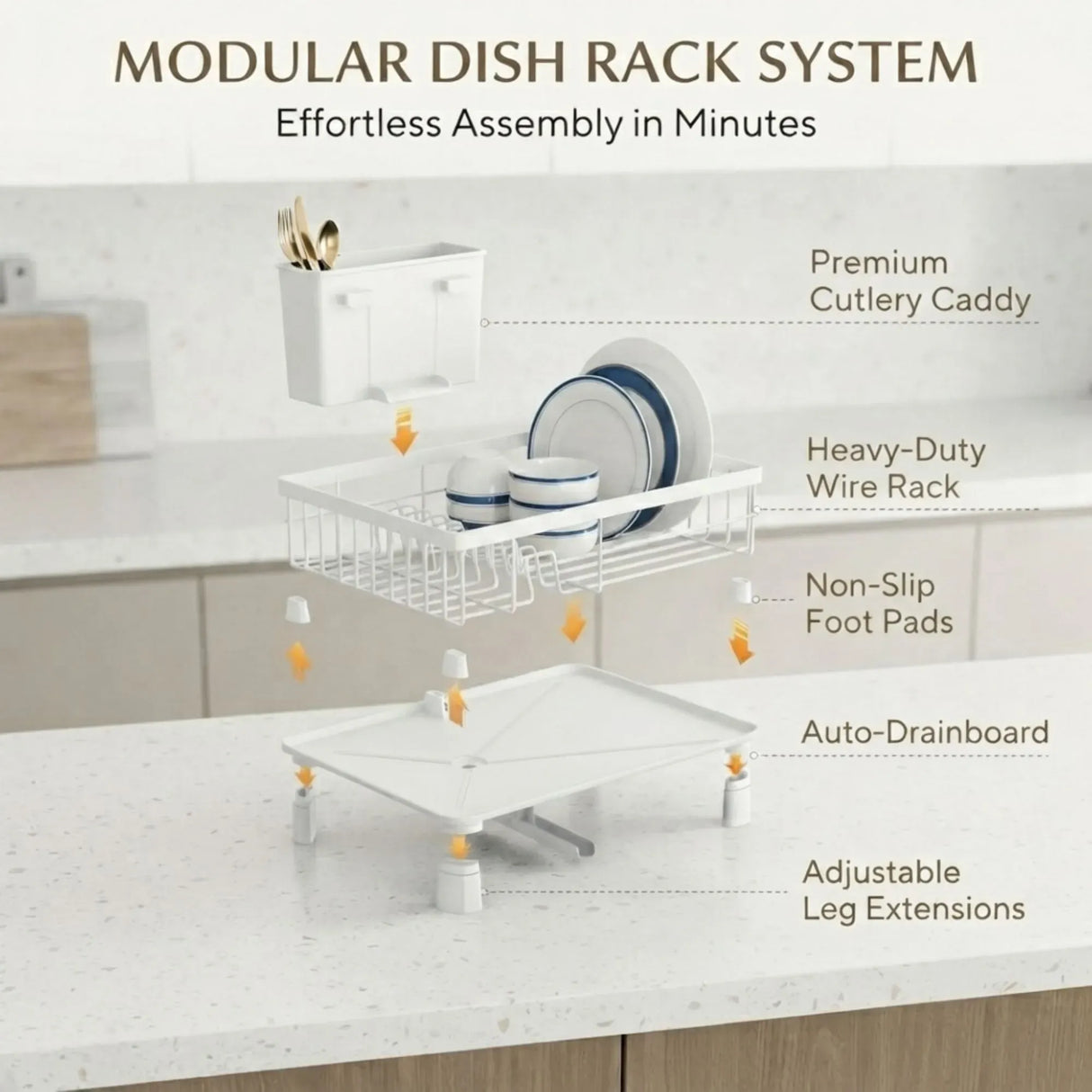 CARLA HOME Dish Drying Rack with Drainboard & Utensil Holder for Kitchen (White)
